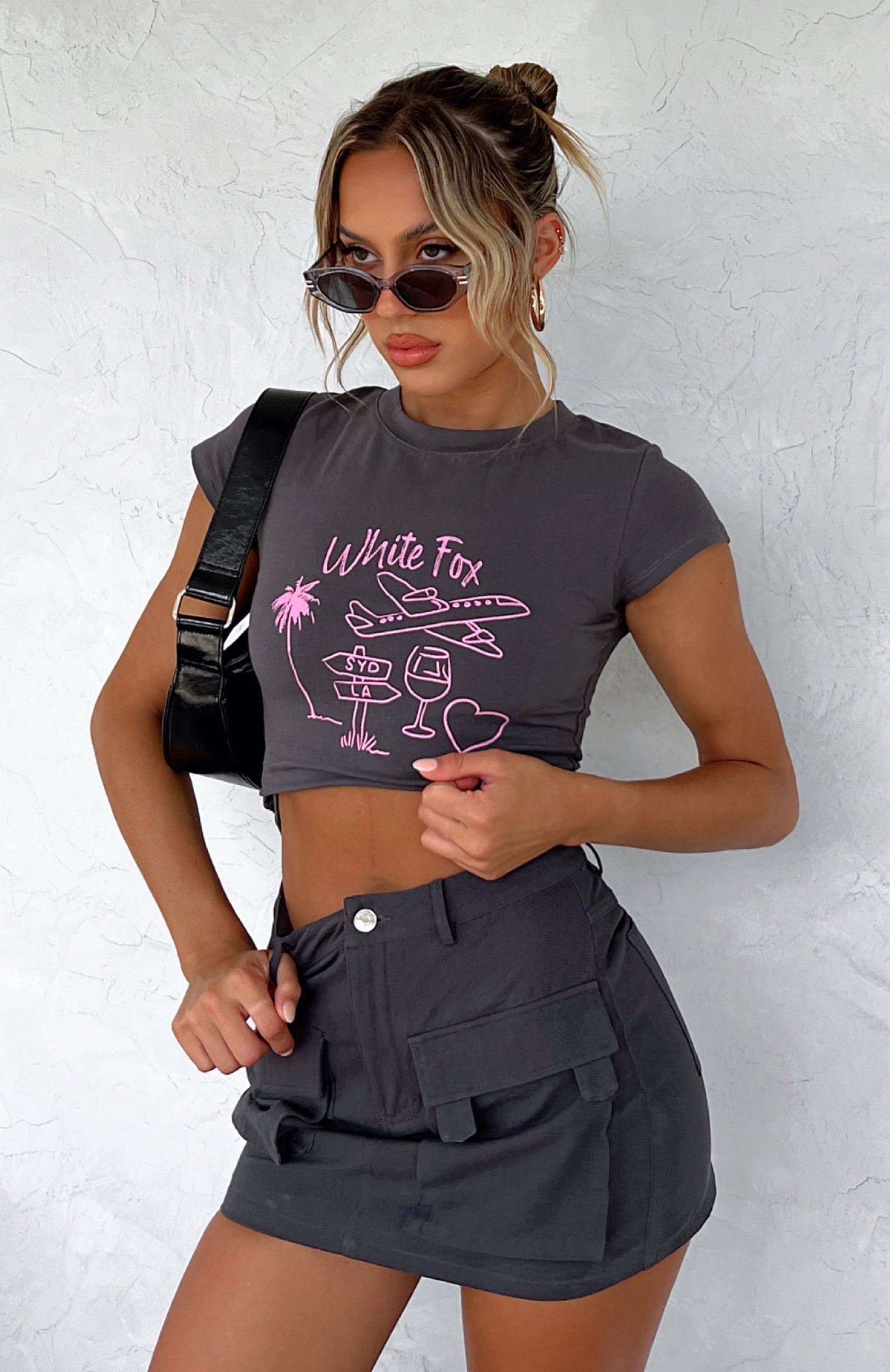 Vacay Pending Baby Tee Charcoal sold by White Fox Boutique product image thumbnail 5