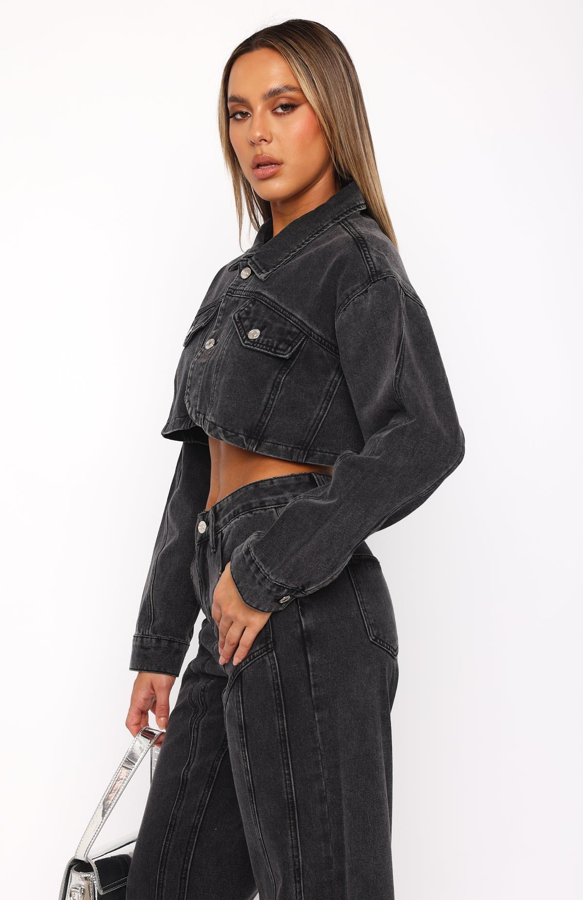 Love You Again Denim Jacket Washed Black sold by White Fox Boutique product image thumbnail 3