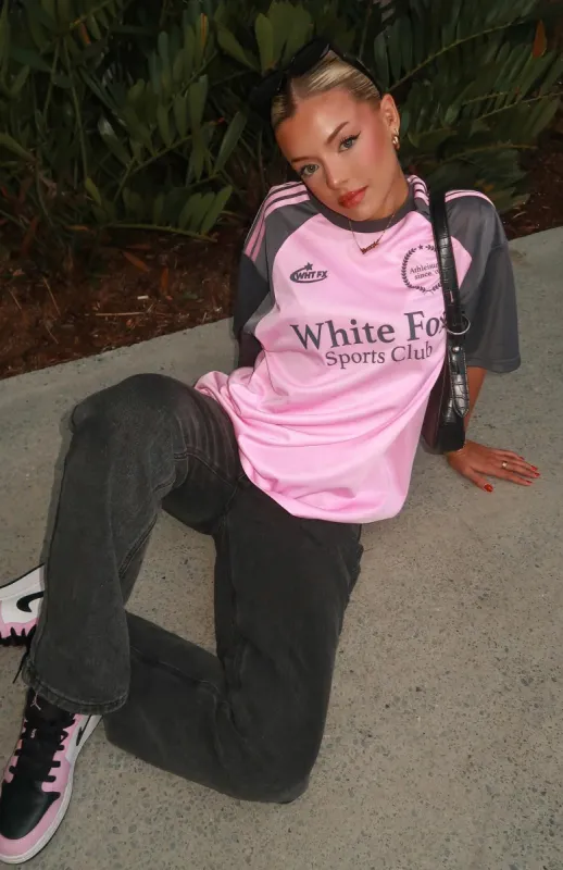 On The Same Team Oversized Jersey Pink/Charcoal sold by White Fox Boutique