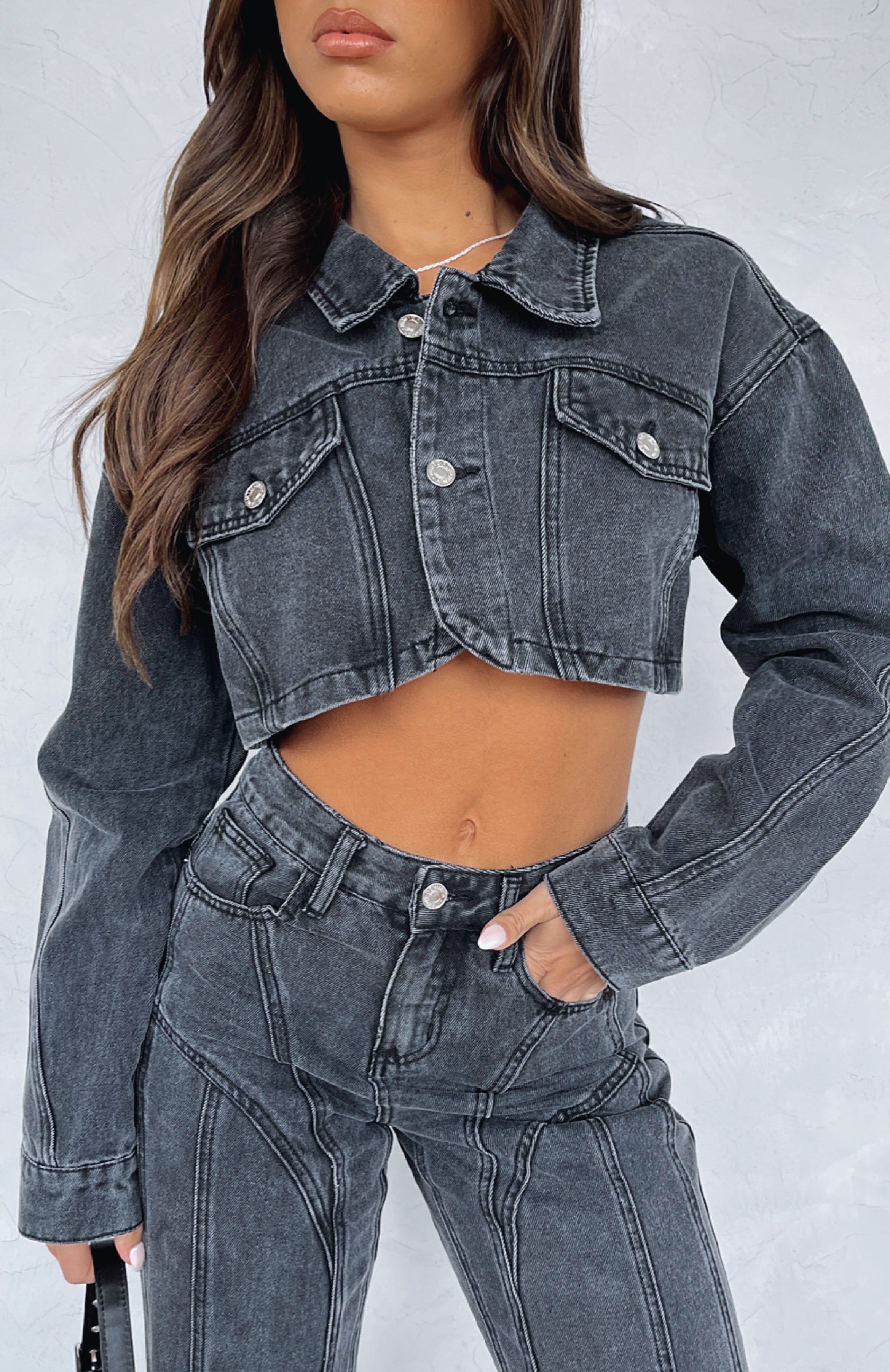 Love You Again Denim Jacket Washed Black sold by White Fox Boutique product image thumbnail 5