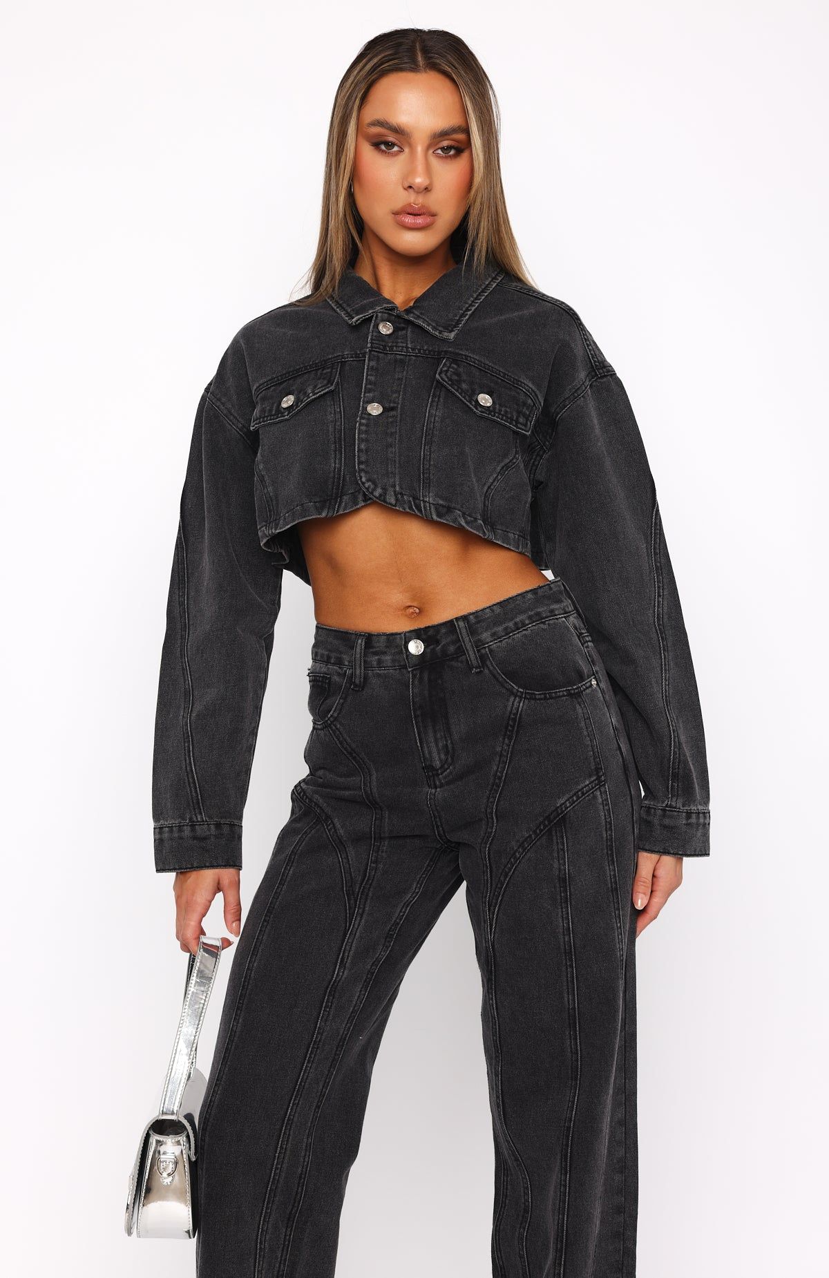 Love You Again Denim Jacket Washed Black sold by White Fox Boutique product image thumbnail 2