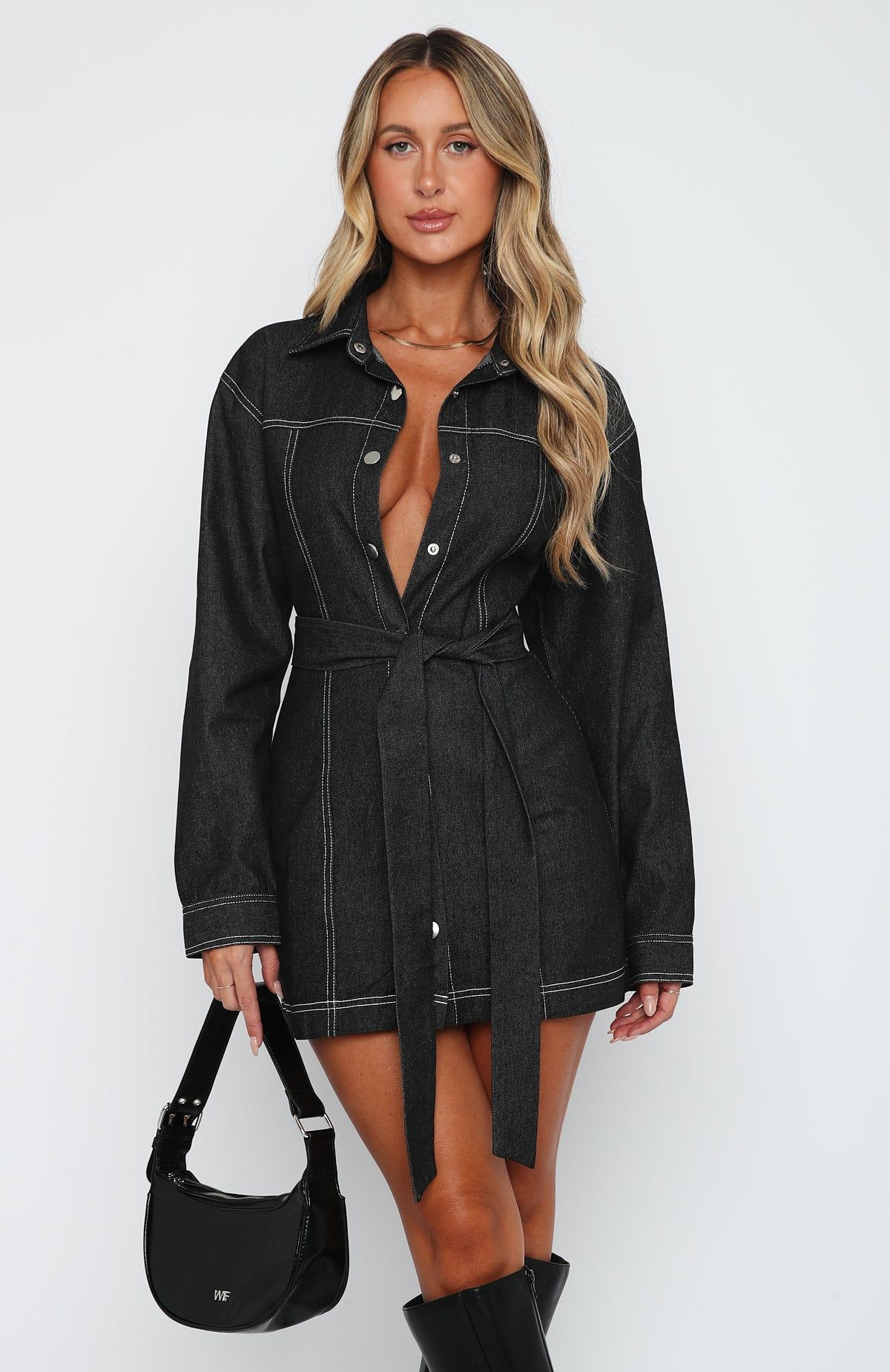 Hold My Hand Long Sleeve Mini Dress Black sold by White Fox Boutique product image thumbnail 2