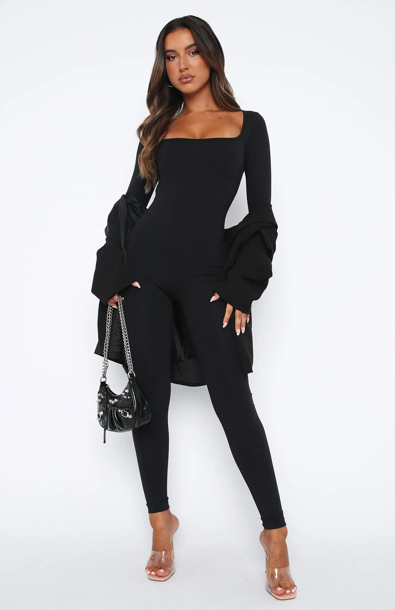 In A Daze Long Sleeve Jumpsuit Black sold by White Fox Boutique product image thumbnail 3