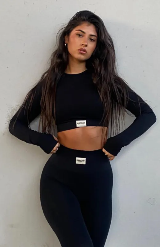 In Control Long Sleeve Seamless Crop Black sold by White Fox Boutique