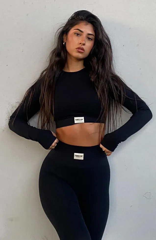 In Control Long Sleeve Seamless Crop Black sold by White Fox Boutique