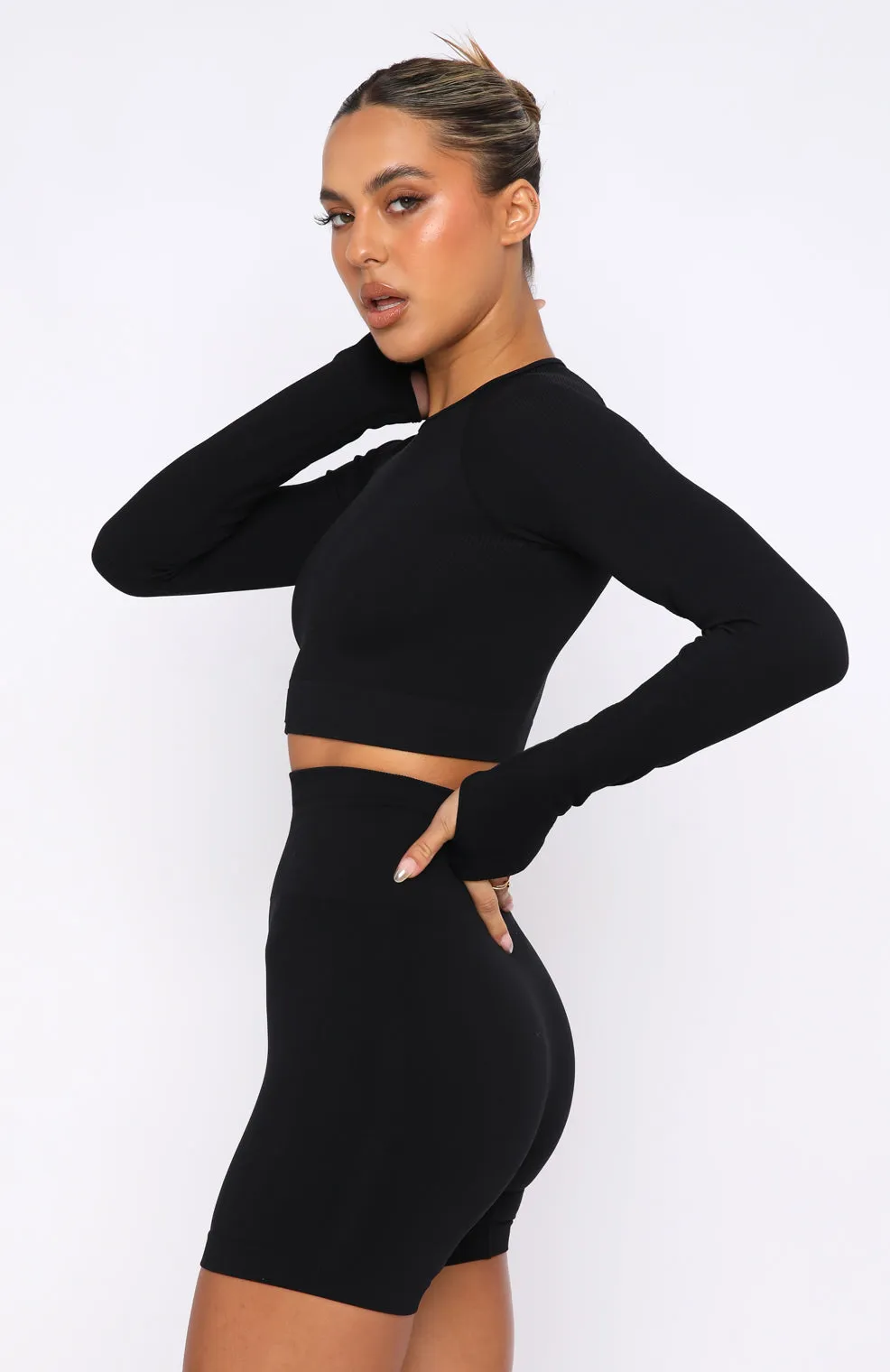 In Control Long Sleeve Seamless Crop Black sold by White Fox Boutique product image thumbnail 3