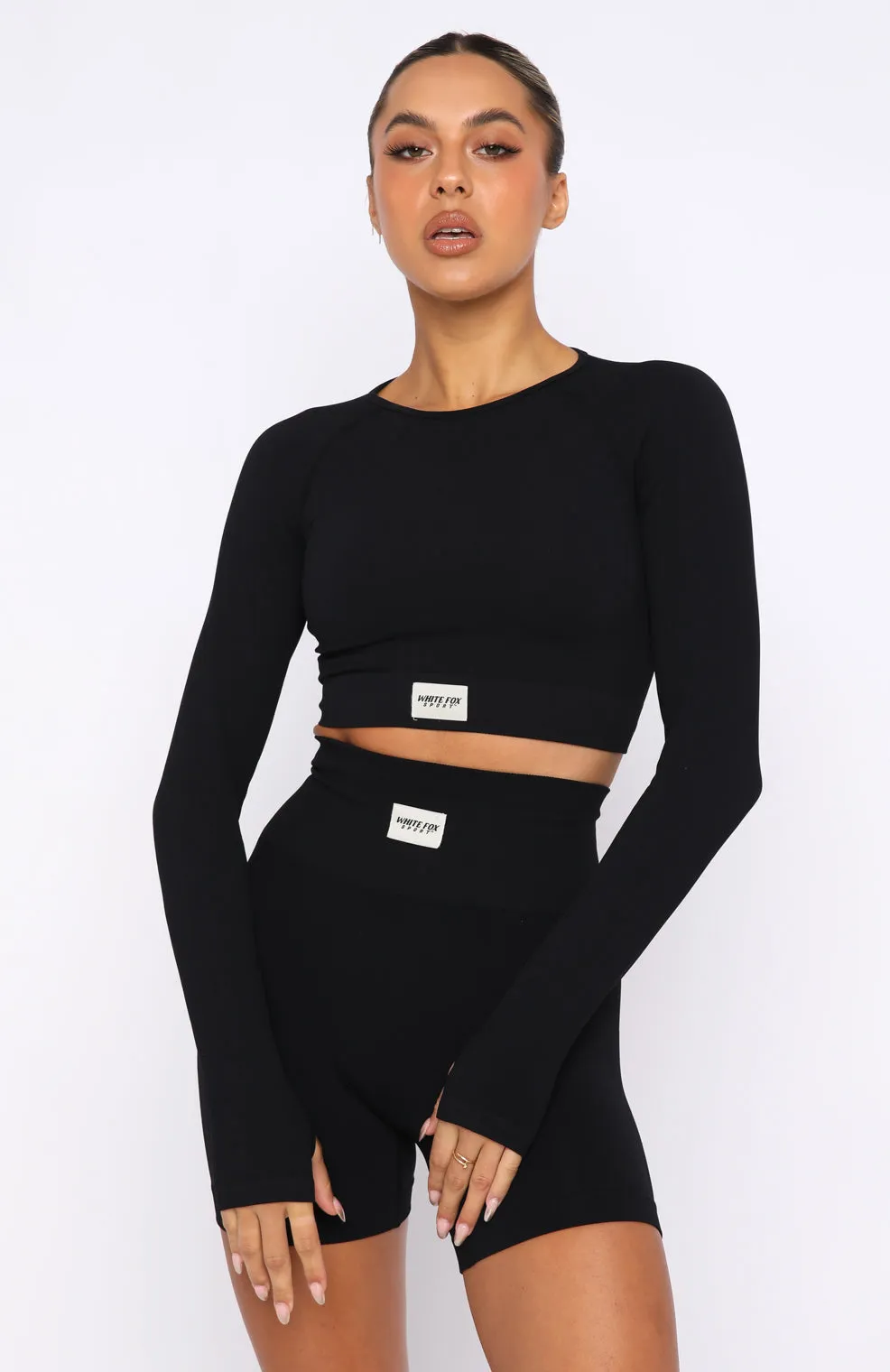 In Control Long Sleeve Seamless Crop Black sold by White Fox Boutique product image thumbnail 2