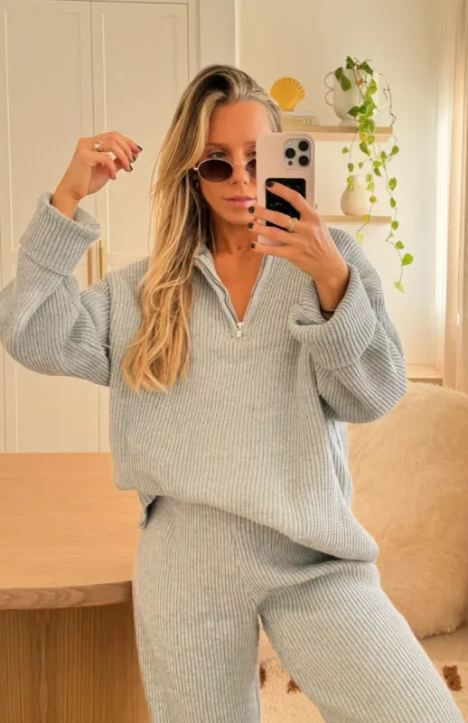 Let's Get Cosy Knit Sweater Grey Marle sold by White Fox Boutique