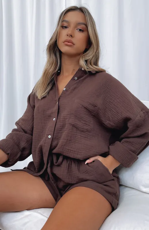 Stay In Touch Shirt Chocolate made by White Fox Boutique