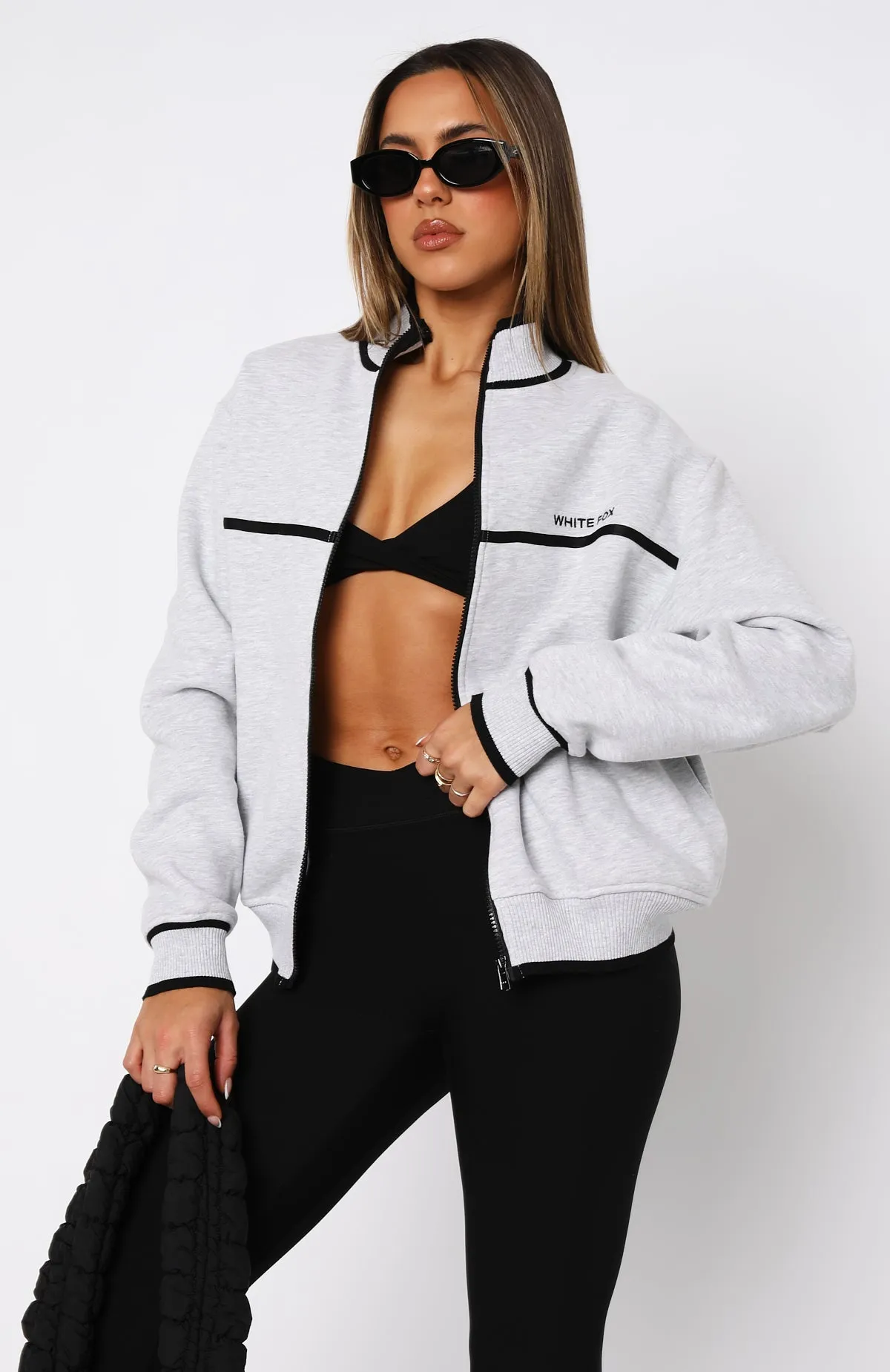 Sign Me Up Zip Front Sweater Grey Marle sold by White Fox Boutique product image thumbnail 5