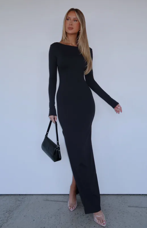 Every Night Long Sleeve Maxi Dress Black sold by White Fox Boutique