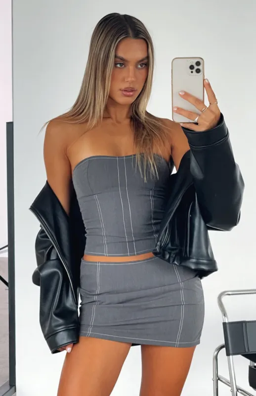 Know Yourself Mini Skirt Charcoal sold by White Fox Boutique