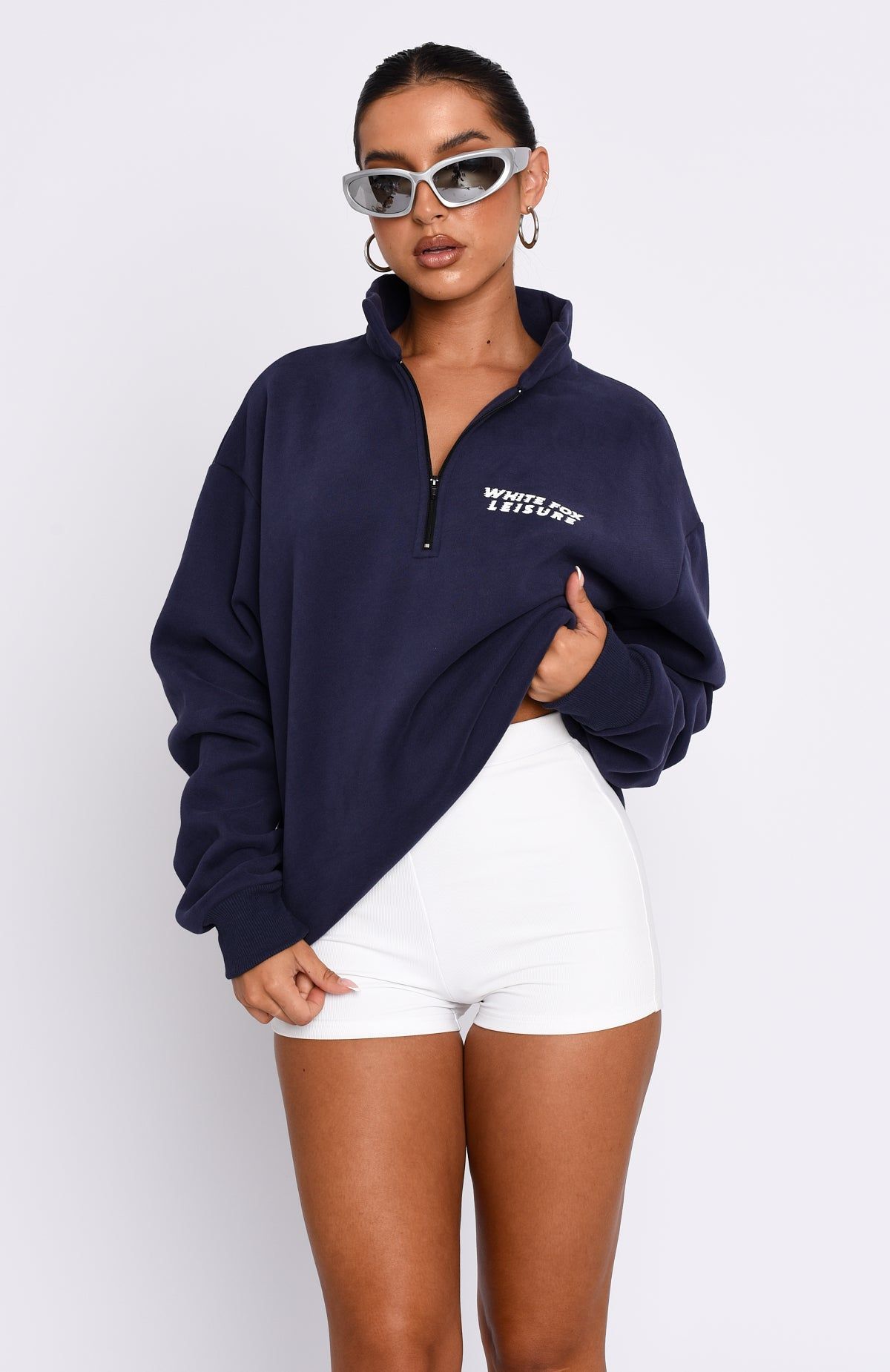 Bring It Back Zip Front Sweater Navy sold by White Fox Boutique product image thumbnail 2