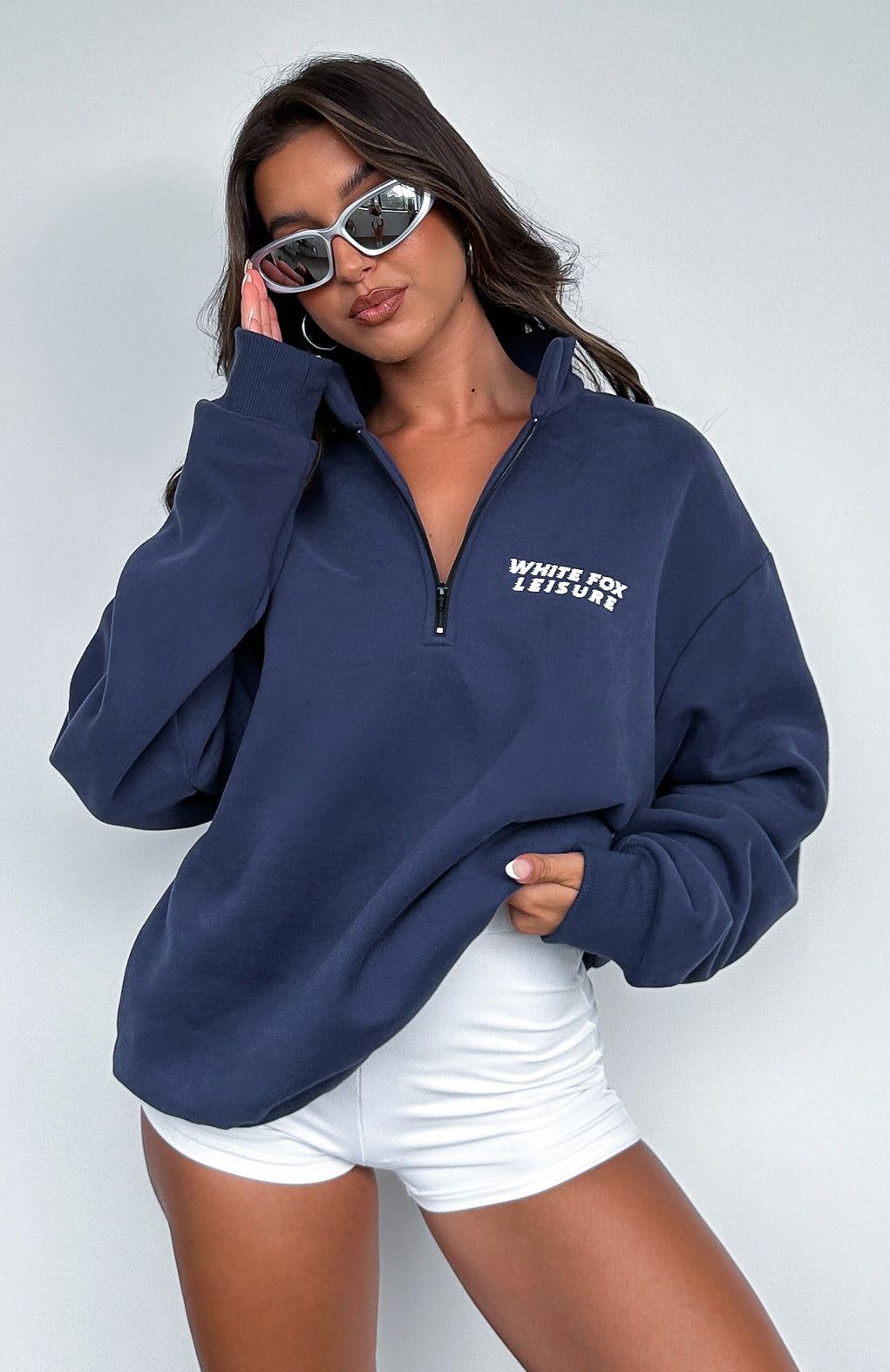 Bring It Back Zip Front Sweater Navy sold by White Fox Boutique product image thumbnail 5