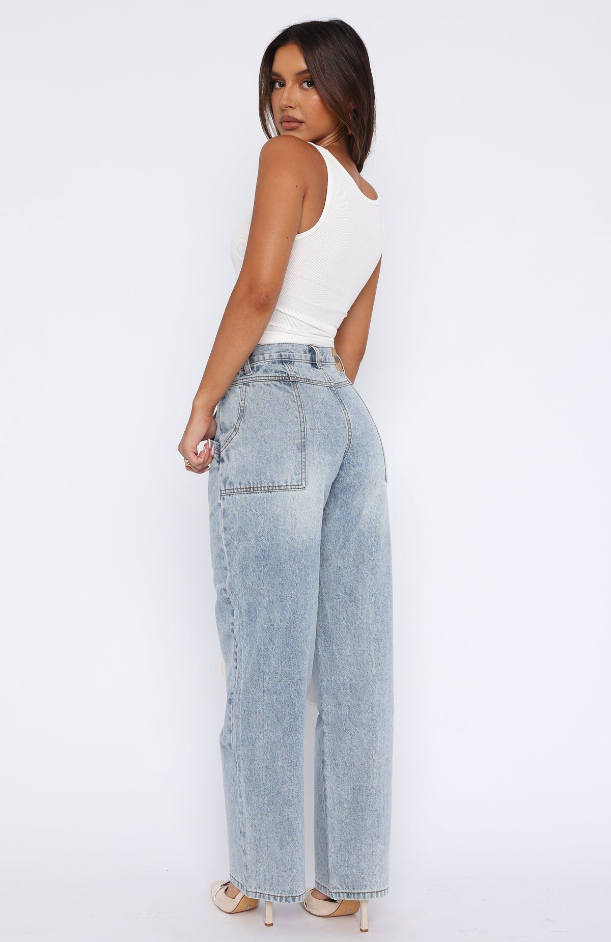River Low Rise Wide Leg Jeans Light Blue Wash sold by White Fox Boutique product image thumbnail 4