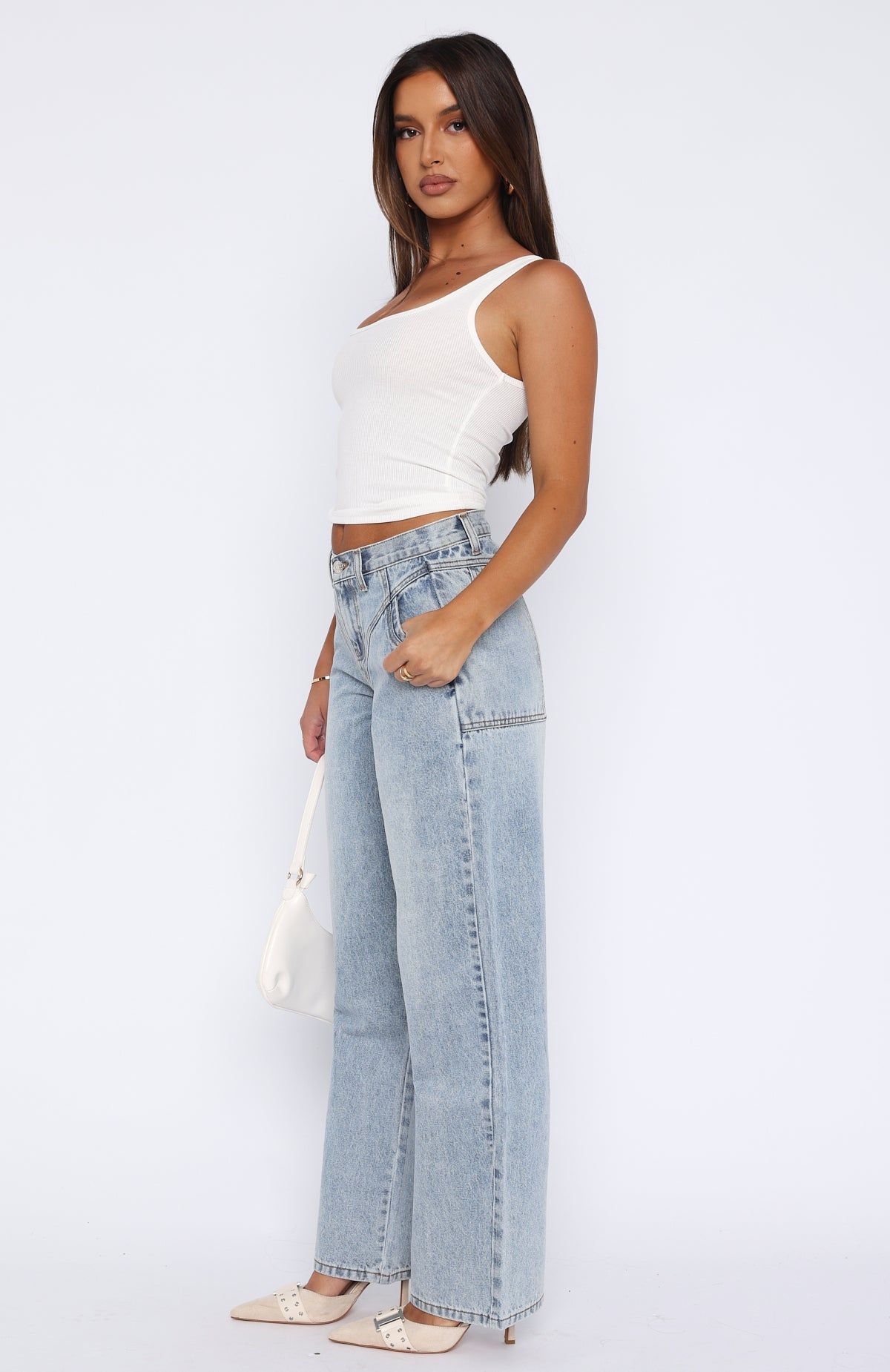 River Low Rise Wide Leg Jeans Light Blue Wash sold by White Fox Boutique product image thumbnail 3