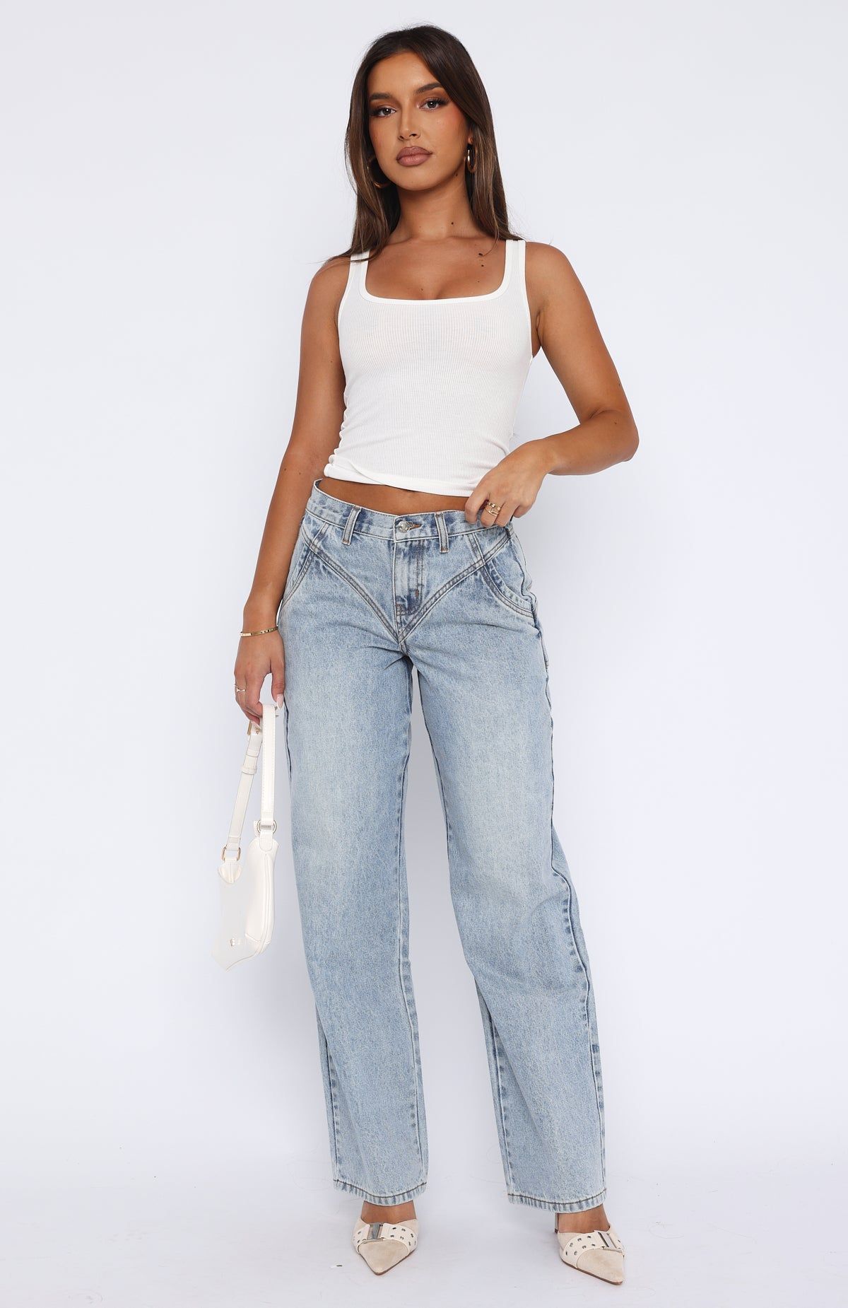 River Low Rise Wide Leg Jeans Light Blue Wash sold by White Fox Boutique product image thumbnail 2