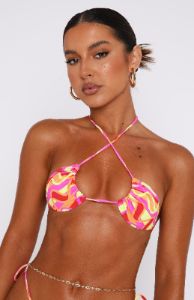 Golden Hour Bikini Top Fluorescent Geo sold by White Fox Boutique