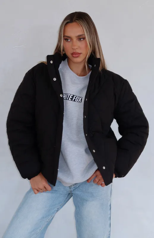 Extra Attention Puffer Jacket Black sold by White Fox Boutique