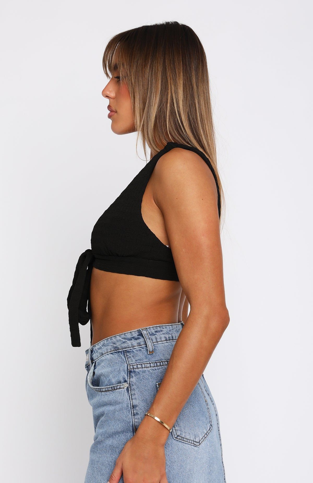 Falling Into You Tie Front Crop Black sold by White Fox Boutique product image thumbnail 3
