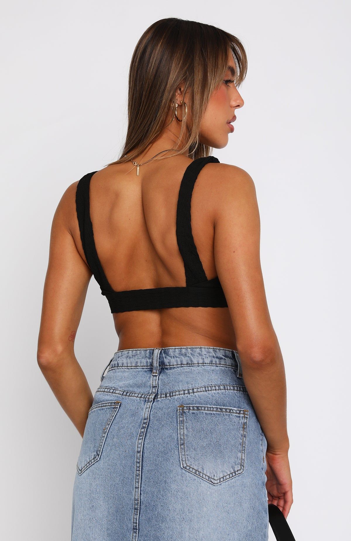 Falling Into You Tie Front Crop Black sold by White Fox Boutique product image thumbnail 4