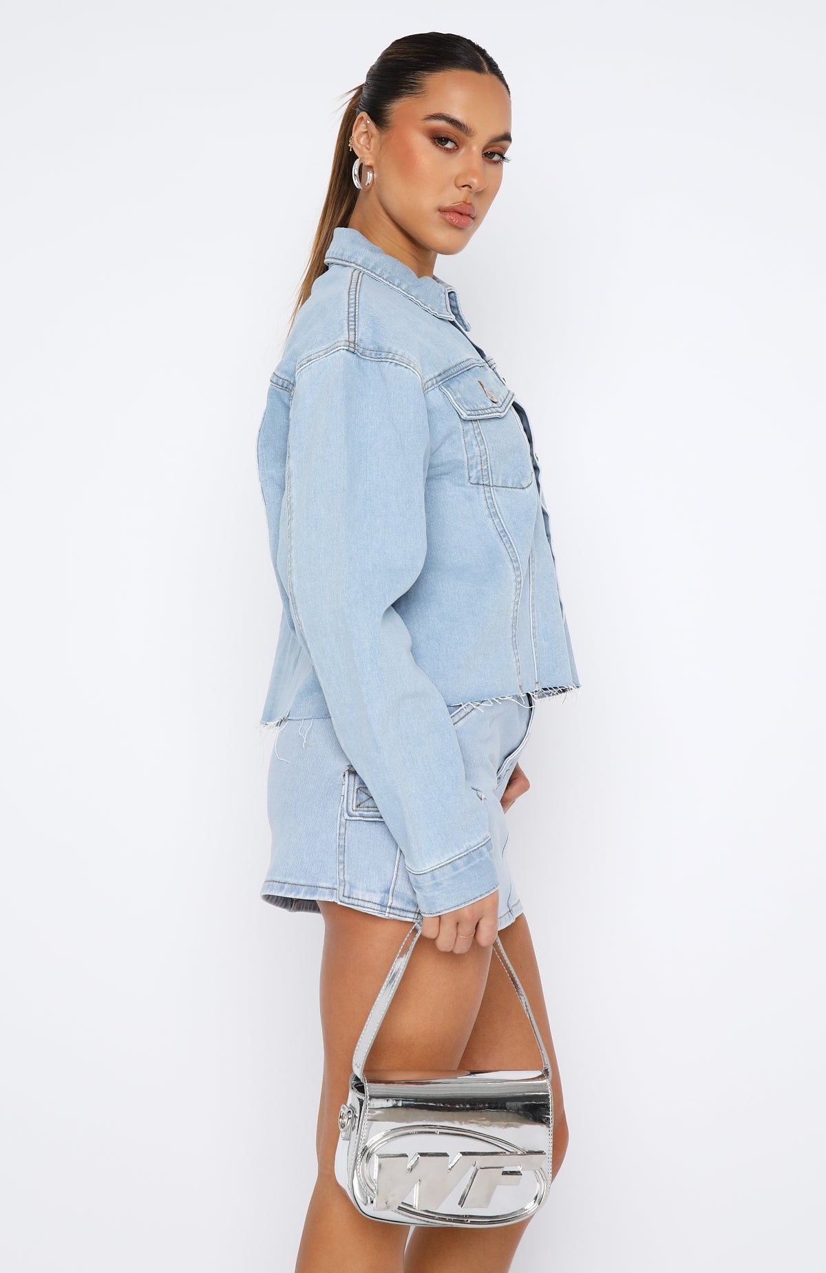 Only Want To Be With You Denim Jacket Light Blue Wash sold by White Fox Boutique product image thumbnail 3