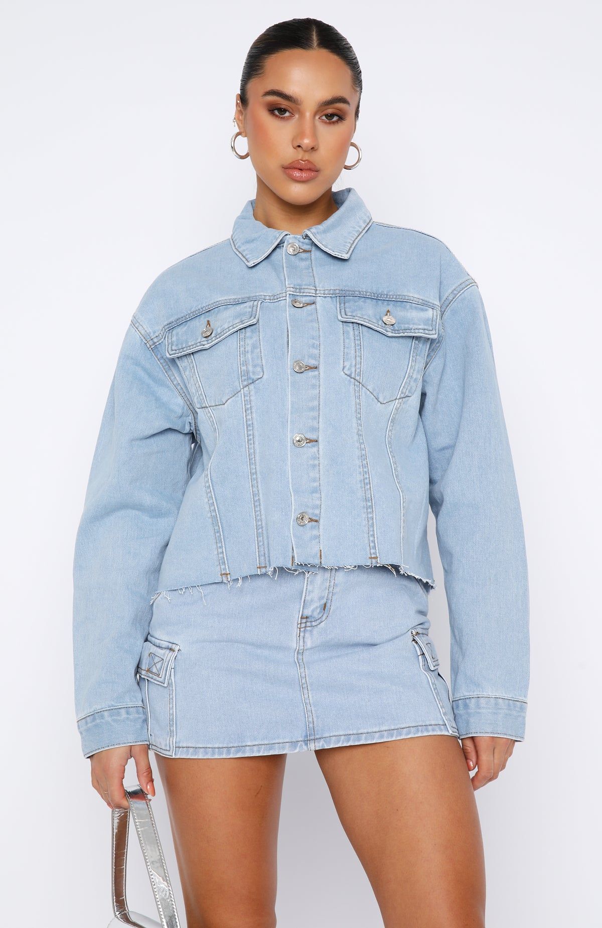 Only Want To Be With You Denim Jacket Light Blue Wash sold by White Fox Boutique product image thumbnail 2