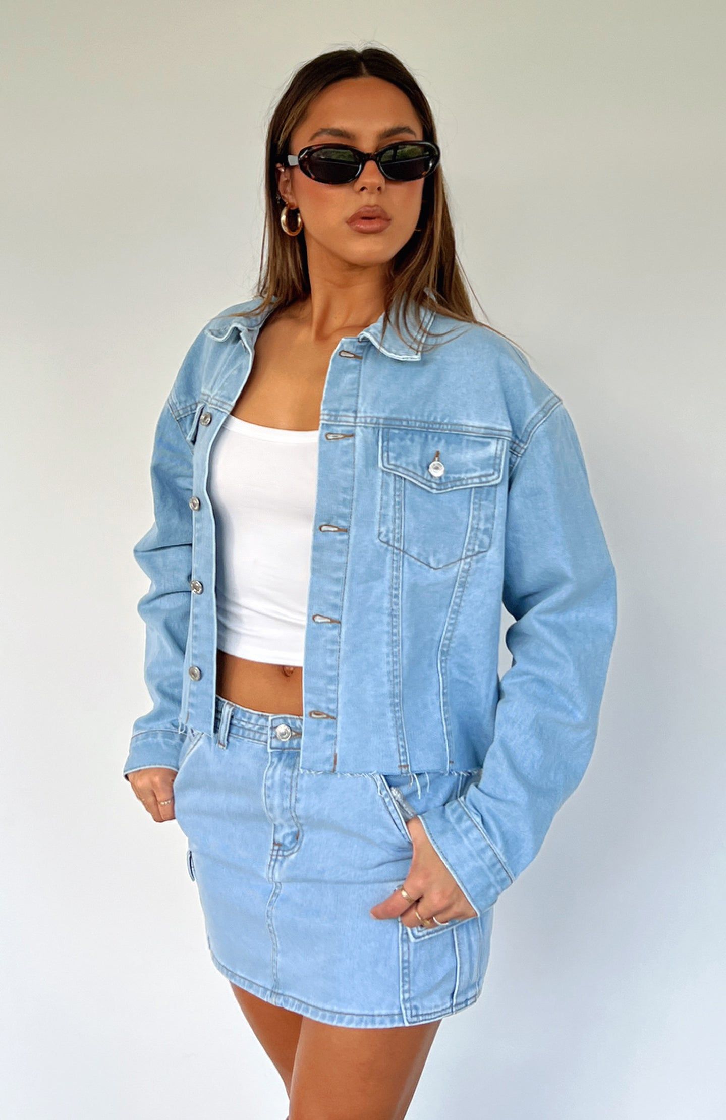 Only Want To Be With You Denim Jacket Light Blue Wash sold by White Fox Boutique