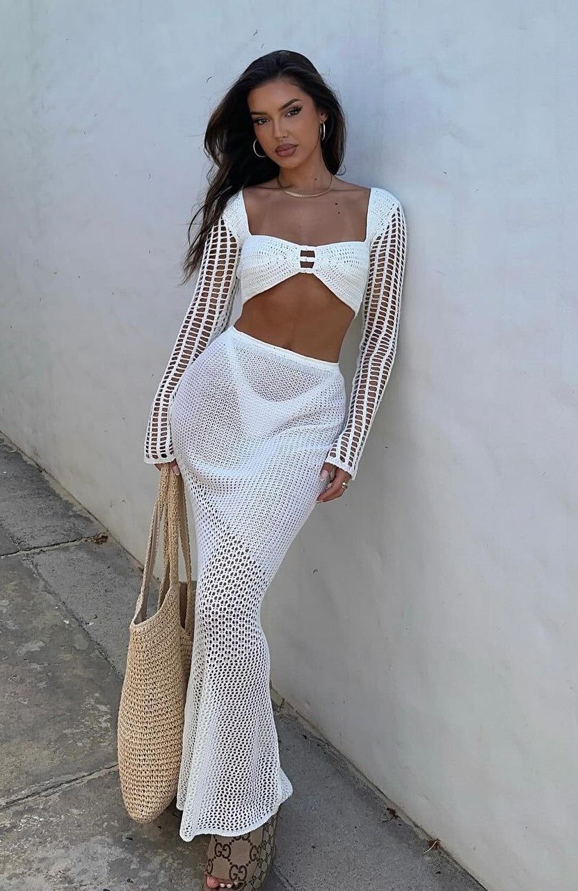 Attract It Crochet Maxi Skirt Off White sold by White Fox Boutique