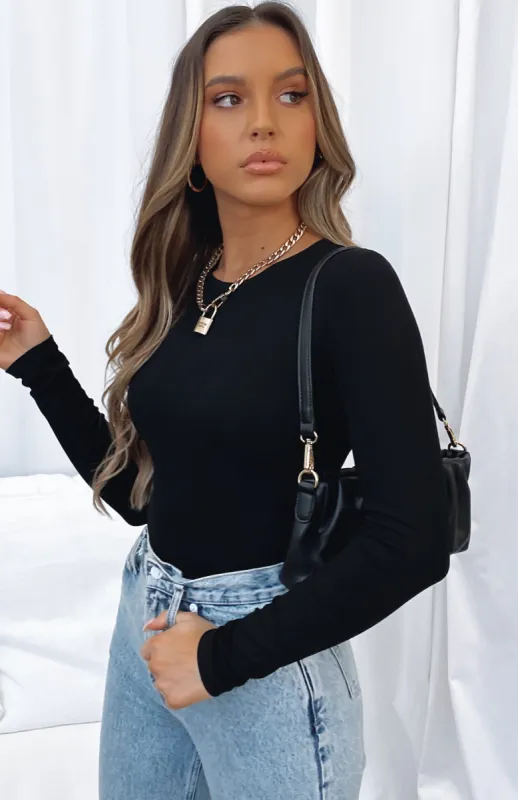 Don't Blame Me Long Sleeve Ribbed Bodysuit Black sold by White Fox Boutique