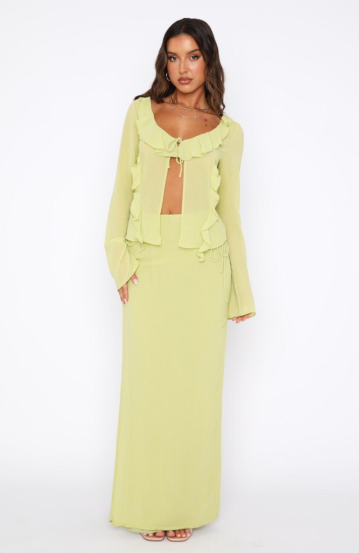 Do You Feel The Same Maxi Skirt Matcha sold by White Fox Boutique product image thumbnail 5