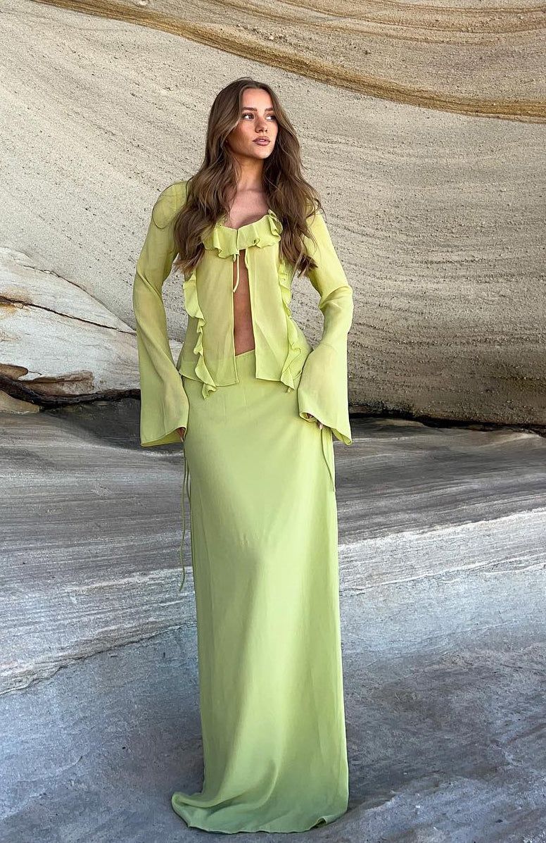 Do You Feel The Same Maxi Skirt Matcha sold by White Fox Boutique