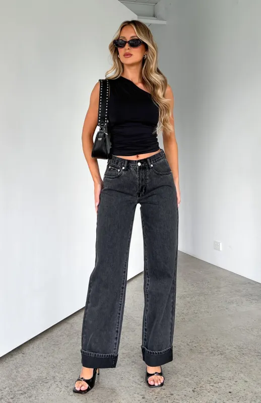 Always Be Yourself Low Rise Straight Leg Jeans Black Acid Wash sold by White Fox Boutique