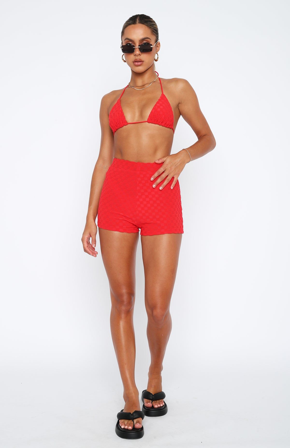 Hot Like Fire Booty Shorts Red Terry sold by White Fox Boutique product image thumbnail 5