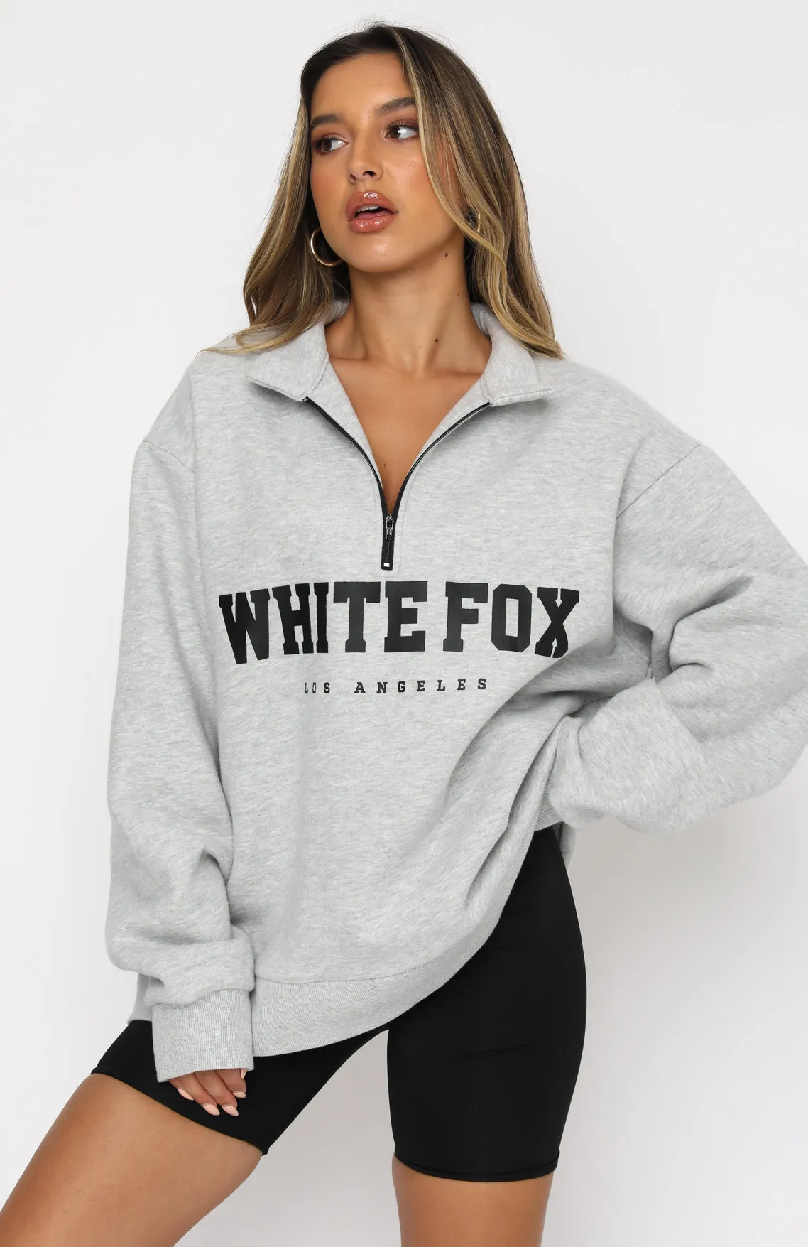High Standard Zip Front Sweater Grey Marle sold by White Fox Boutique product image thumbnail 2