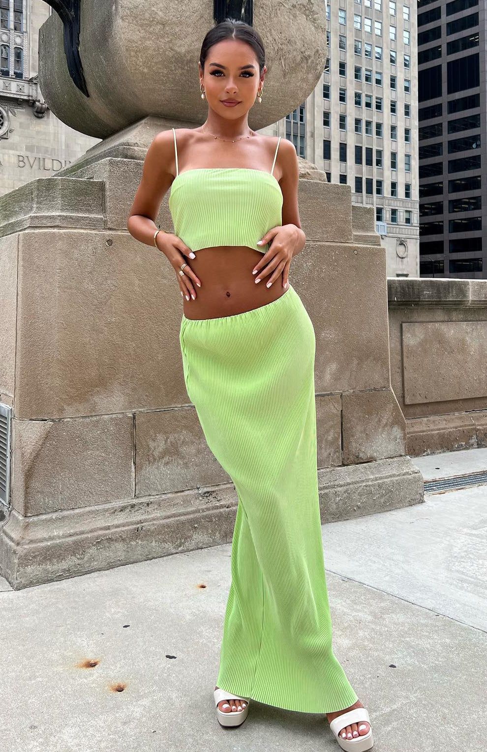 Look Here Maxi Skirt Lime sold by White Fox Boutique