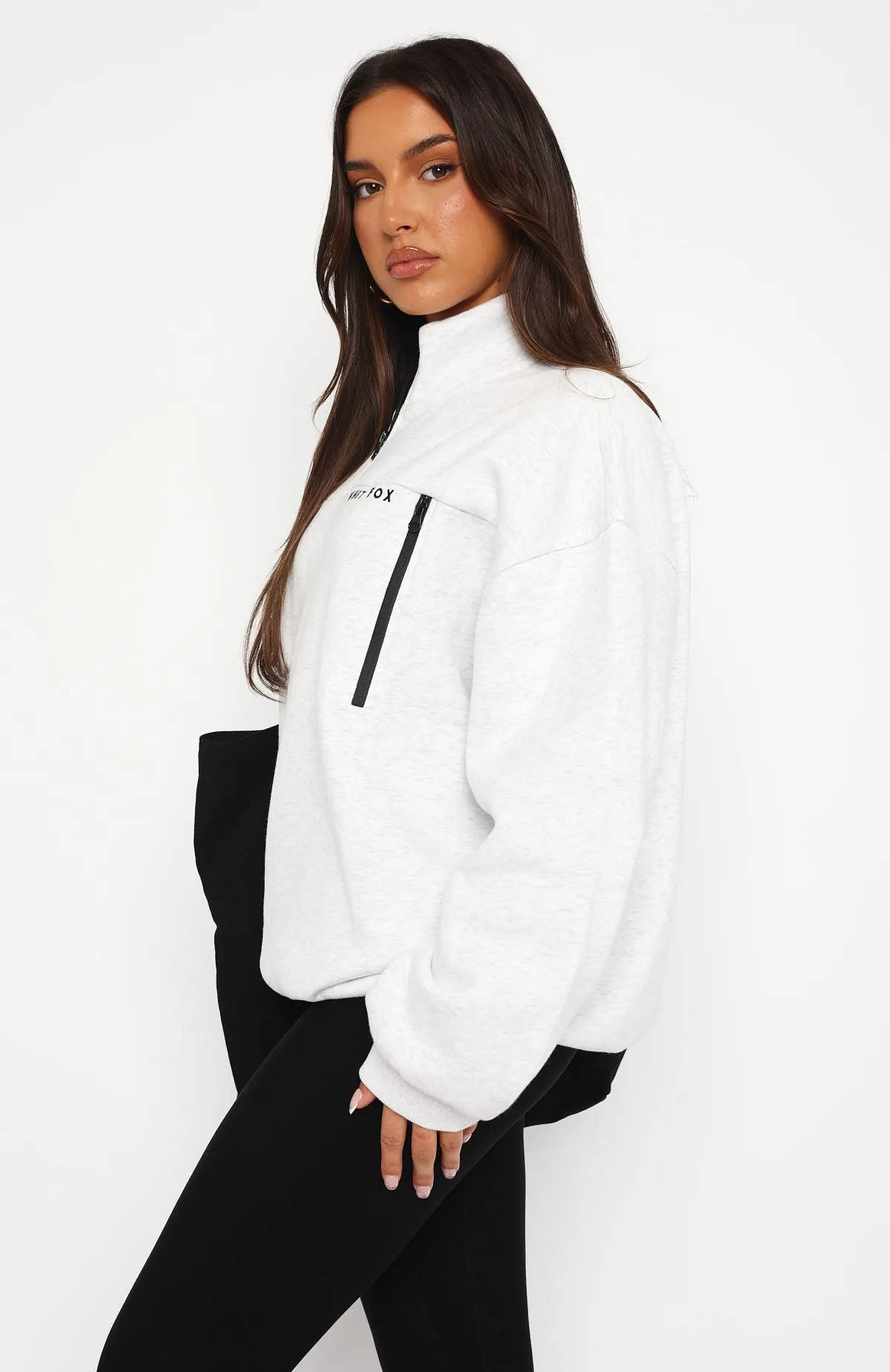 Where Did You Go Zip Front Sweater Grey Marle sold by White Fox Boutique product image thumbnail 3