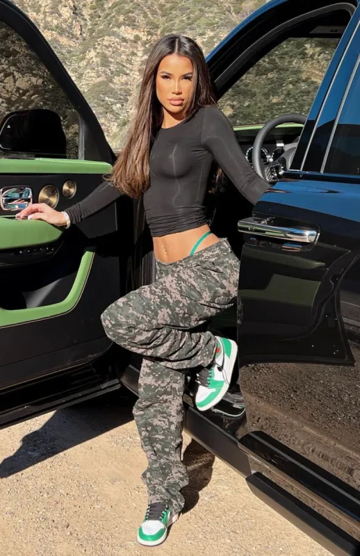 Out To Play Pants Khaki Digital Print sold by White Fox Boutique