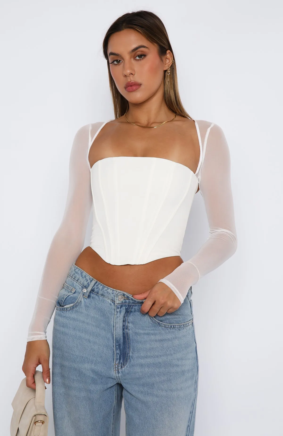 Notice Me Long Sleeve Bustier White sold by White Fox Boutique product image thumbnail 2