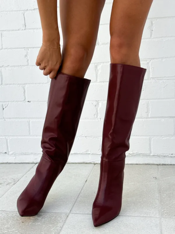 Run Away With Me Knee High Boots Burgundy sold by White Fox Boutique