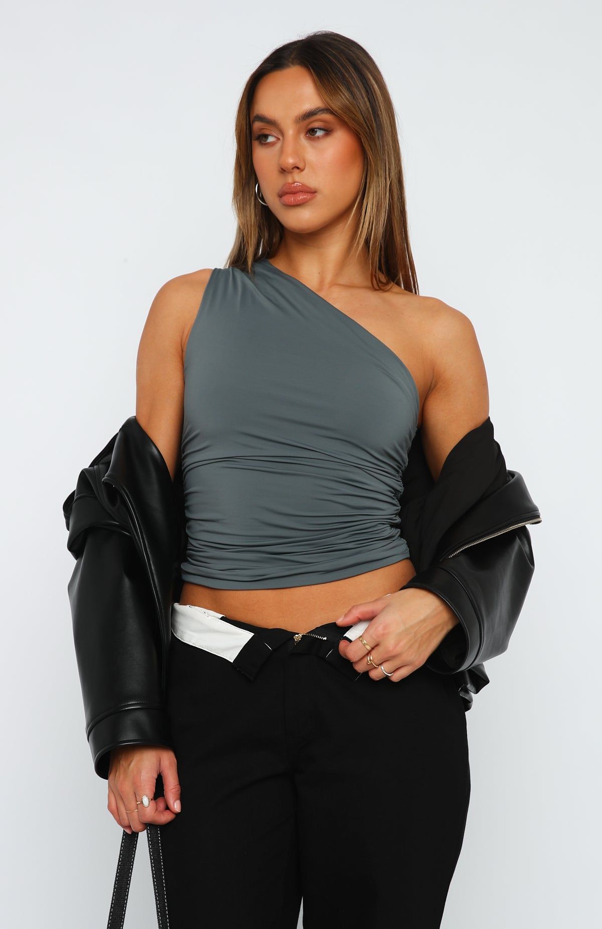 Lack Of Love One Shoulder Top Charcoal sold by White Fox Boutique product image thumbnail 3
