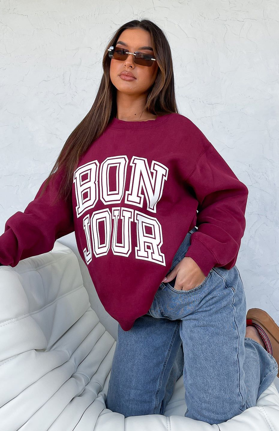 Take Me To Paris Oversized Sweater Wine sold by White Fox Boutique