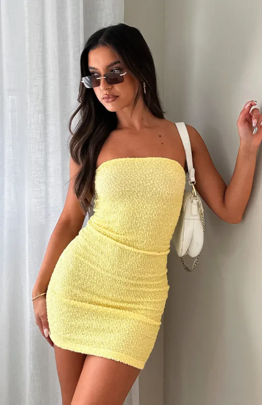 Time To Leave Mini Dress Lemon sold by White Fox Boutique