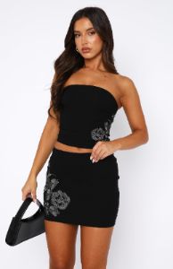While We Wait Mini Skirt Black sold by White Fox Boutique