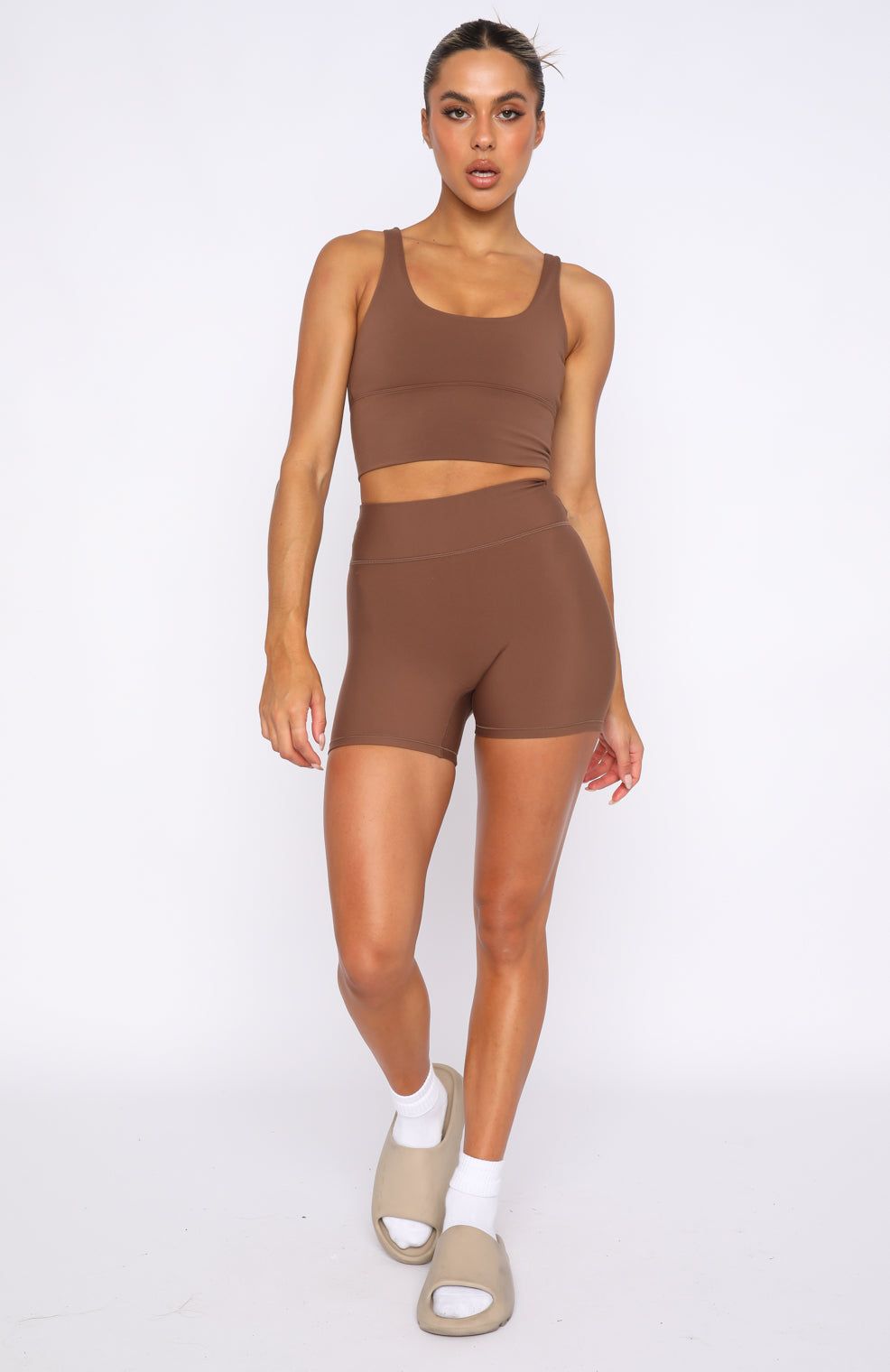 Keep Up High Waisted Shorts Chocolate sold by White Fox Boutique product image thumbnail 5