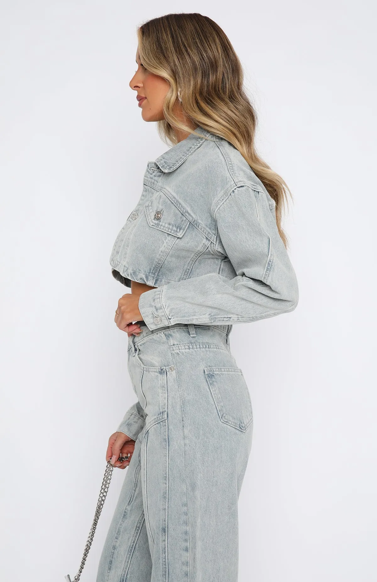 Love You Again Denim Jacket Light Blue Acid Wash sold by White Fox Boutique product image thumbnail 4