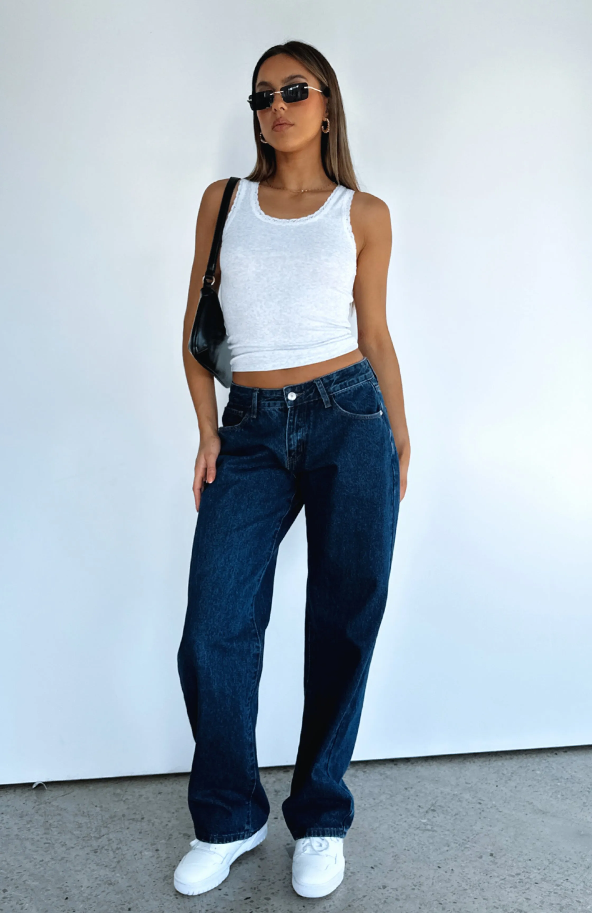 Bring The Style Low Rise Wide Leg Jeans Indigo Wash sold by White Fox Boutique
