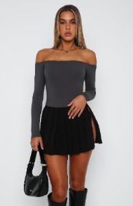 Lose My Mind Long Sleeve Bodysuit Charcoal sold by White Fox Boutique