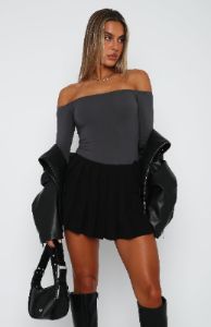 Lose My Mind Long Sleeve Bodysuit Charcoal sold by White Fox Boutique