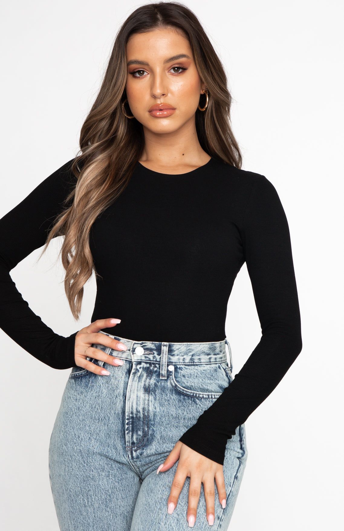 Don't Blame Me Long Sleeve Ribbed Bodysuit Black sold by White Fox Boutique product image thumbnail 4